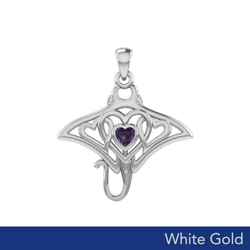 Manta ray with Triple Heart White Gold Pendant With Gemstone in the Center WPD6072 - Jewelry